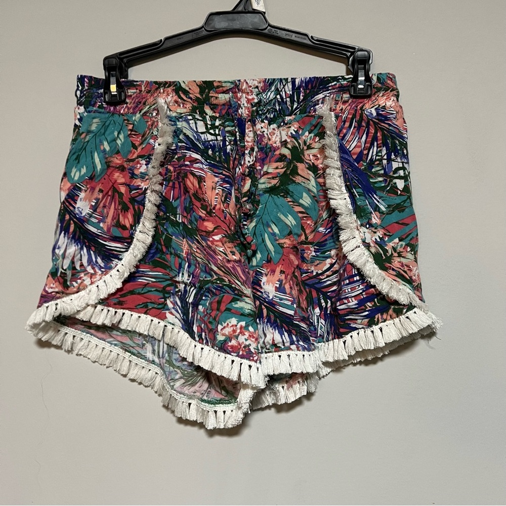 Tropical Print Girls Size Large Shorts with Fringe
